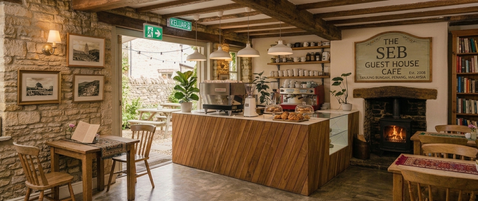 Warm and inviting Seb Guesthouse cafe interior